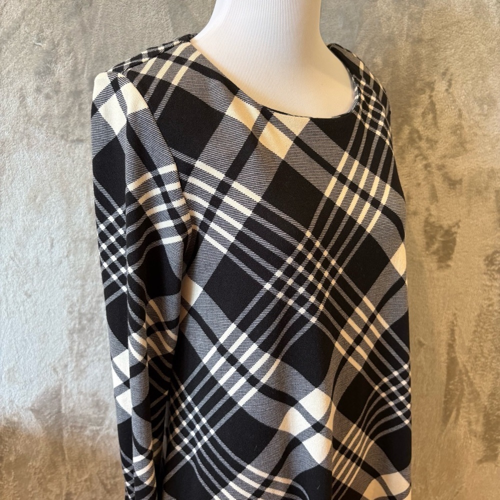 Plaid Academia Stretch Ruched Midi Dress Sz 4 - Picture 3 of 12